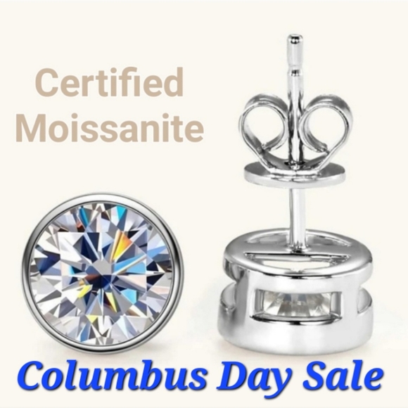 Jewelry - Moissanite bezel set 1ct stud earrings sterling silver NEW